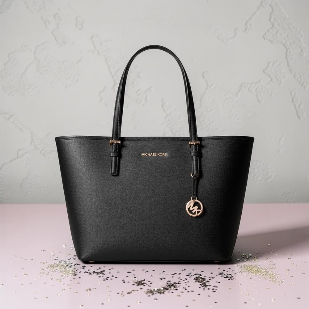 Authentic Michael Kors - Jet Set Tote - Black‎ Saffiano Leather Gold Hardware